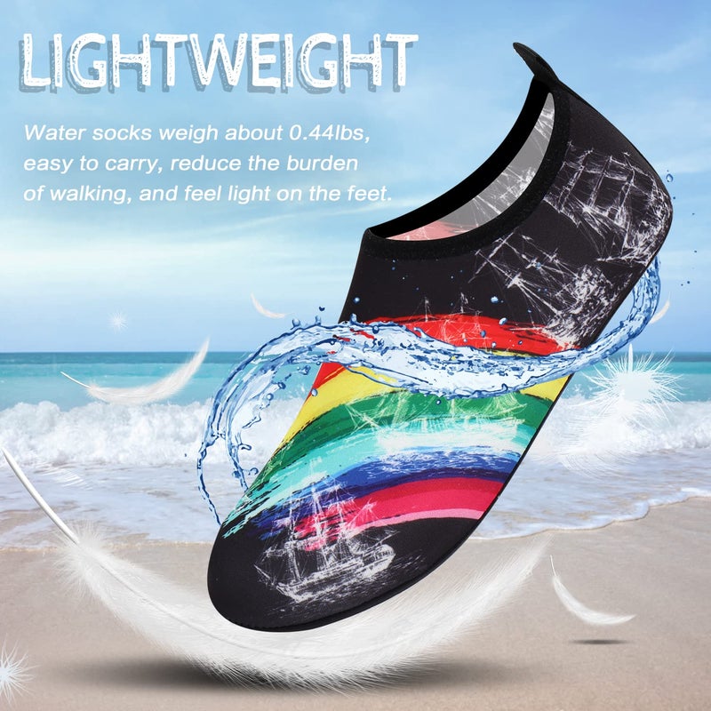 ANLUKE Water Shoes Barefoot Aqua Yoga Socks Quick-Dry Beach Swim Surf Shoes for Women Men Black/Rainbow 38/39 - Image 4
